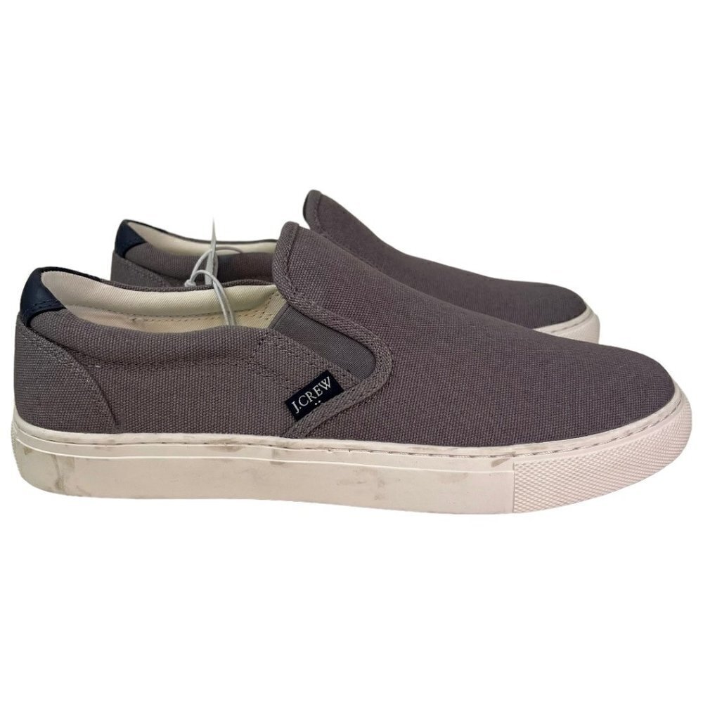 J Crew Mens Explorer Canvas Slip-on Sneaker Sz 8 Gray Coastal Casual Comfortable
